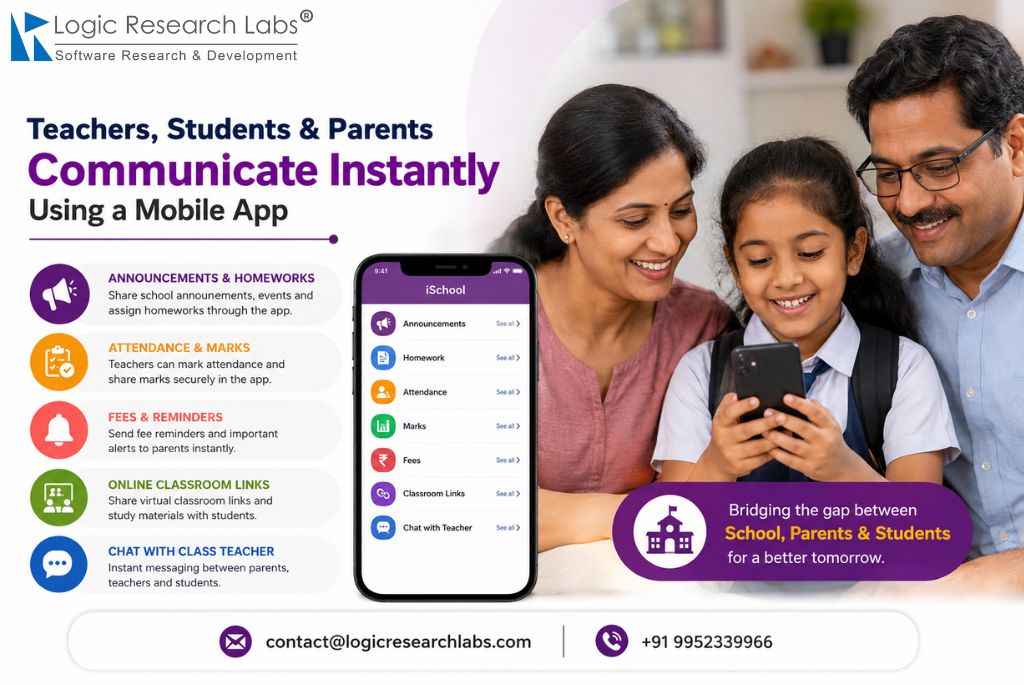 eachers, Students, Parents communicate instantly using a Mobile App